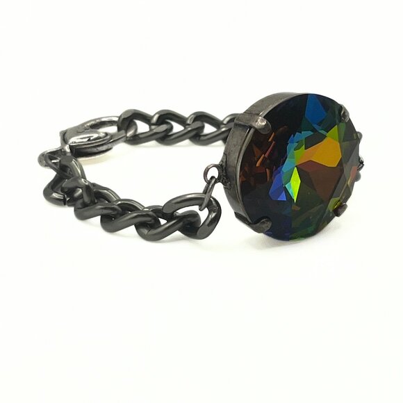 Handcrafted Large Rainbow Swarovski Crystal Dark Silver Chunky Chain Bracelet - Picture 7 of 13